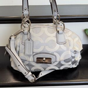 Coach Kristin satchel crossbody shoulder bag signature jacquard neutral leather